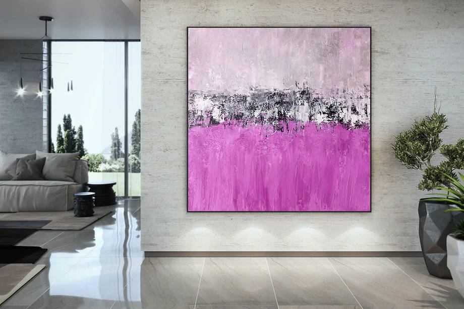 Pink Handmade Contemporary Abstract Canvas Wall Art DG6NZ